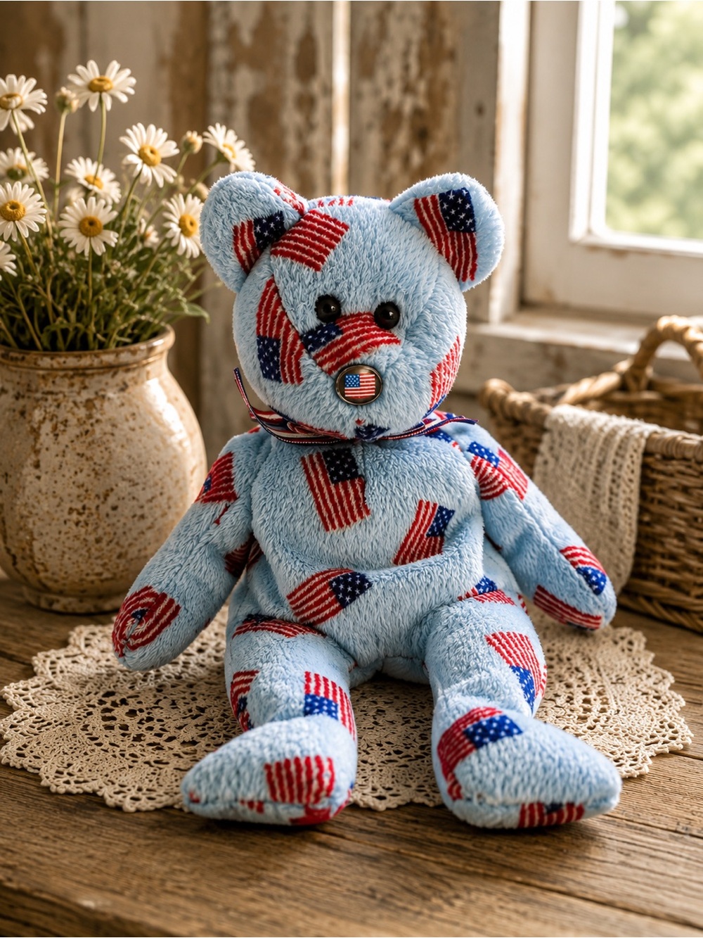 Ty Beanie Baby Union Bear Patriotic American Flag Plush Stuffed Animal